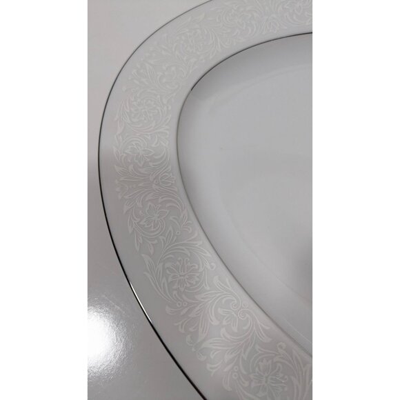Majestic China Japan Plymouth Oval Serving Platter White Silver Floral Elegant - Picture 5 of 12